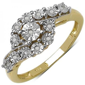 Gorgeous Womens 14K Yellow Gold Over Solid Sterling Silver Diamonds Size 7 Designer Ring