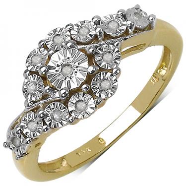 Gorgeous Womens 14K Yellow Gold Over Solid Sterling Silver Diamonds Size 7 Designer Ring