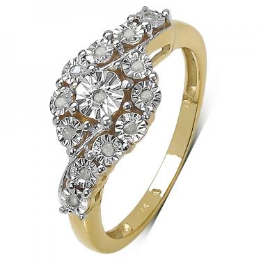 Gorgeous Womens 14K Yellow Gold Over Solid Sterling Silver Diamonds Size 7 Designer Ring