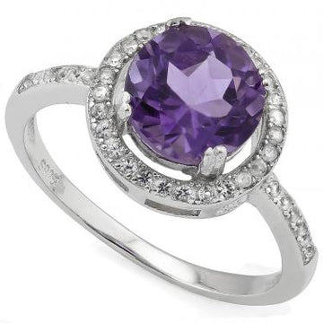 Radiant Womens 14K White Gold Over Sterling Silver Diamonds Sapphire and 1.76 CTW Amethyst Size 7 Designer Ring