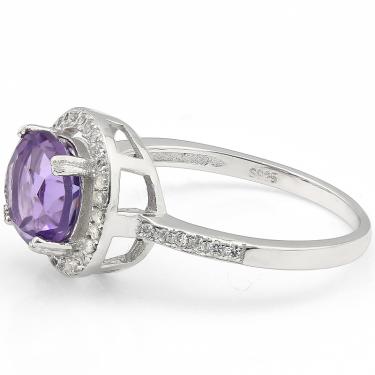 Radiant Womens 14K White Gold Over Sterling Silver Diamonds Sapphire and 1.76 CTW Amethyst Size 7 Designer Ring