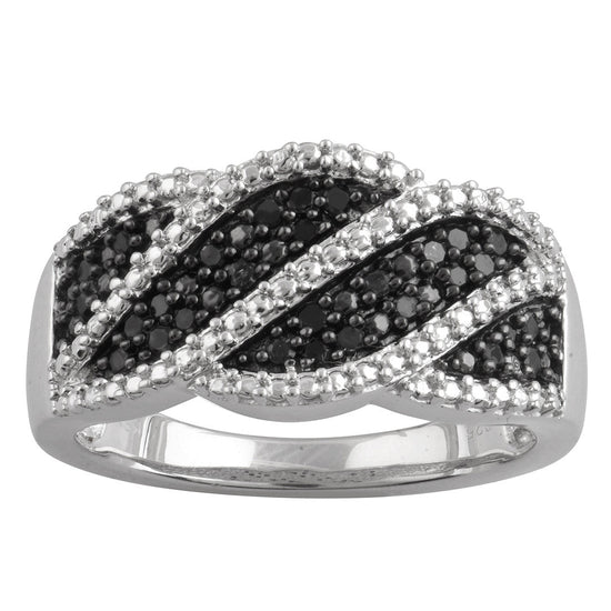 Women's 14K white gold over sterling silver ring with round-cut black diamonds, size 7