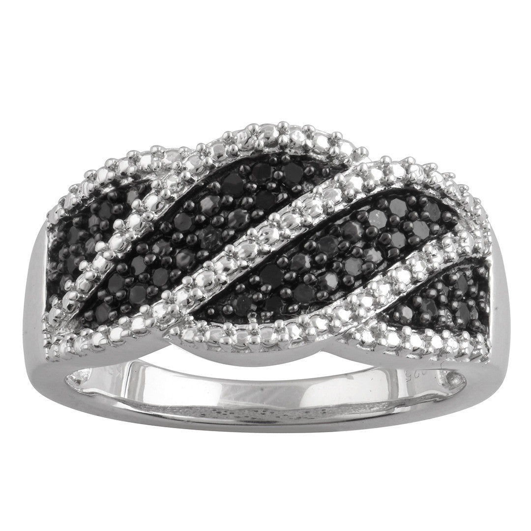 Women's 14K white gold over sterling silver ring with round-cut black diamonds, size 7
