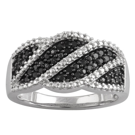 Women’s 14K White Gold Over Sterling Silver Black Diamond Ring – Size 7