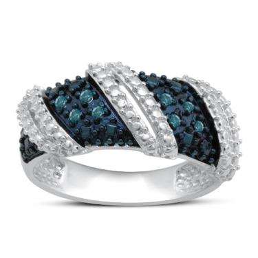 14K white gold over sterling silver women's designer ring with diamonds size 7