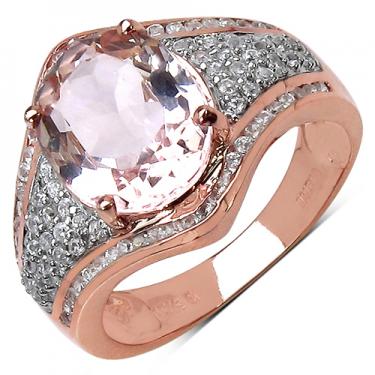 Gorgeous women’s 10K rose gold ring with 3.00 CTW oval-cut Morganite and white Zircon accents, size 7.