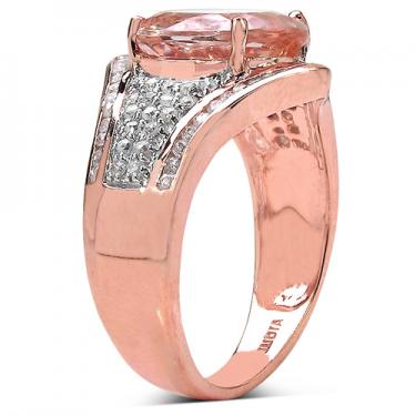 Gorgeous women’s 10K rose gold ring with oval Morganite and white Zircon gemstones, size 7