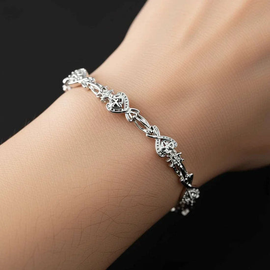 womens 14k white gold sterling silver bracelet with heart design