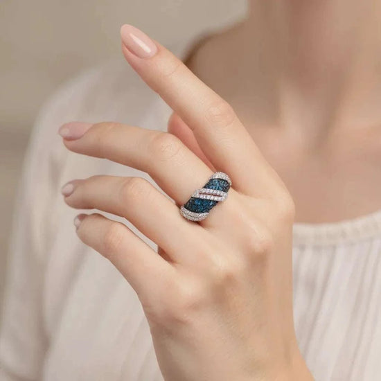 women's size 7 designer ring in 14K white gold over sterling silver with diamonds