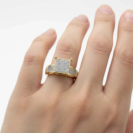 14K gold over sterling silver diamond ring size 7 on hand with square pave setting