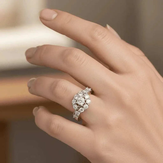 14K yellow gold over solid sterling silver diamond ring size 7 with round cut near colorless diamonds on hand