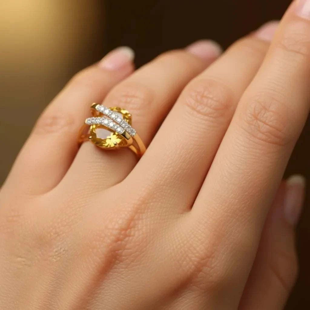 Gorgeous womens 14K yellow gold over sterling silver ring with citrine and diamond accents