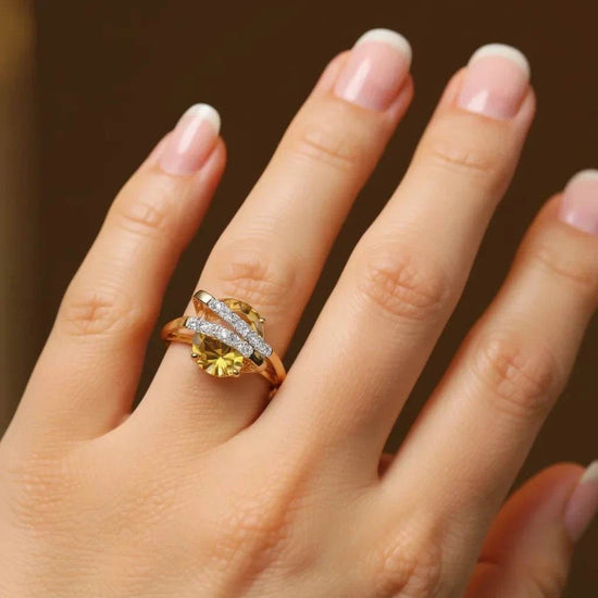 Gorgeous womens 14K yellow gold over sterling silver ring with citrine and diamonds on hand size 7