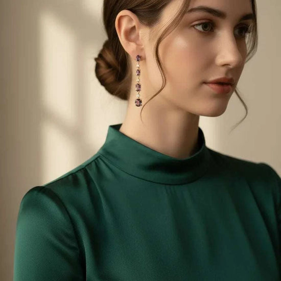 Women 18K yellow gold over sterling silver earrings with amethyst and diamond stones