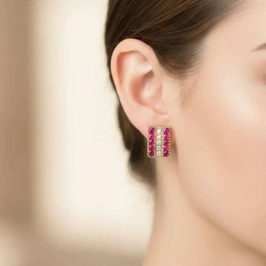 Women’s 18K yellow gold earrings with rubies and diamonds