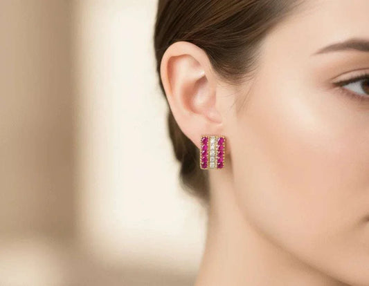 Women’s 18K yellow gold earrings with rubies and diamonds