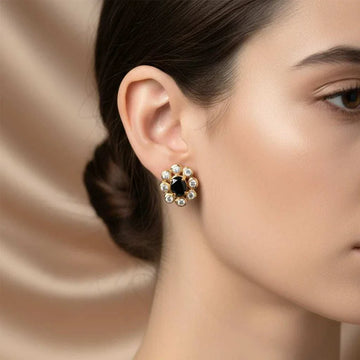 Women’s 18K yellow gold plated sterling silver earrings with sapphires and diamonds